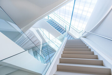 A sleek modern staircase with clean lines and no railing