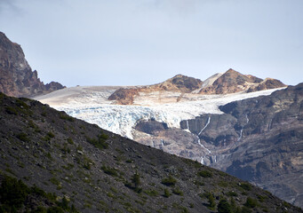 View of a glacier in the Andes mountain range of southern Chile