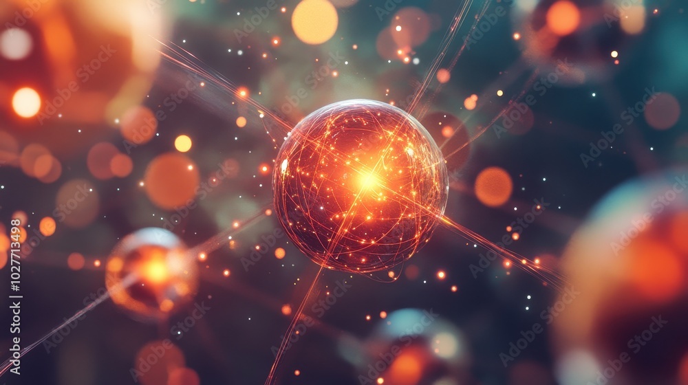 Poster close up of atomic particles clustering together