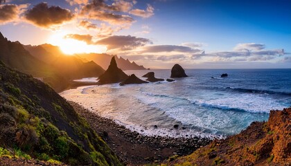 amazing atlantic coastline at sunset benijo beach tenerife canarian islands spain