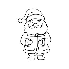 Cute Santa Claus with a book in his hands in doodle style.