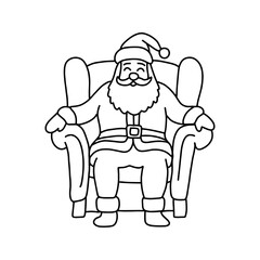 Cute Santa Claus sits in a chair in doodle style.