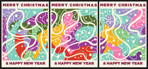 modern vintage style christmas and happy new year greeting card design set template vector illustration