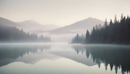 Fototapeta premium Mist in the mountains creating a magical atmosphere of calm and serenity, perfect for tranquil and peaceful moments