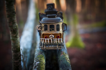 urban photography with the nostalgia and artistic urban charm of a miniature toy tram, ideal for...
