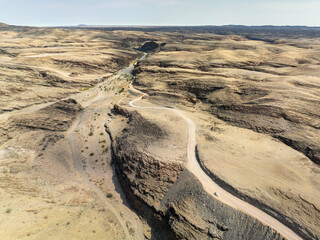 Gaub river canyon viewed by drone from the C14 Road to Walvis Bay, nearby Kuiseb Pass, Namibia