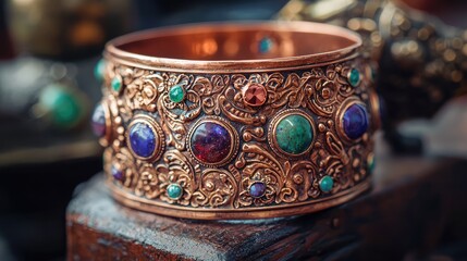 Beautiful Copper Bracelet with Colorful Adornments