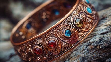 Beautiful Copper Bracelet Adorned with Colorful Gems