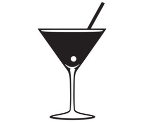 Cocktail glass icon, Martini glass with ice, Silhouette alcohol vector