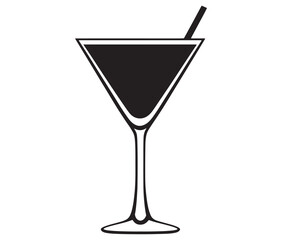 Cocktail glass icon, Martini glass with ice, Silhouette alcohol vector