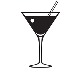 Cocktail glass icon, Martini glass with ice, Silhouette alcohol vector