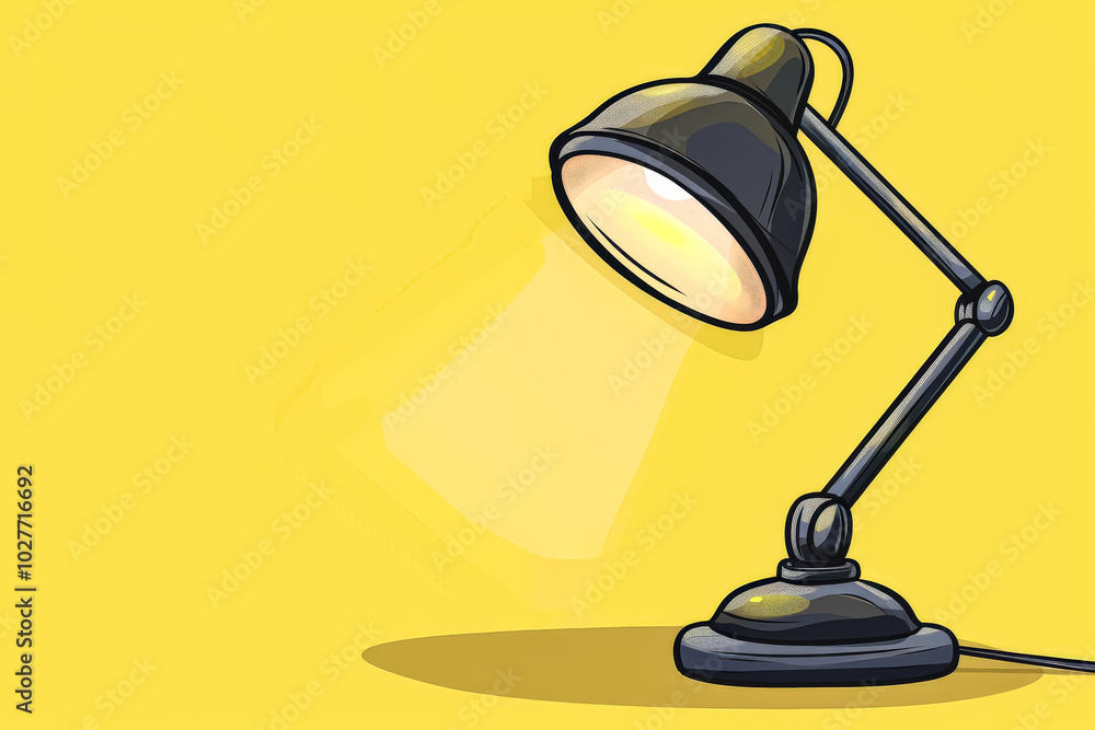 Aufkleber lamp is lit up on a yellow background. the light is shining on the lamp, making it the main focus of