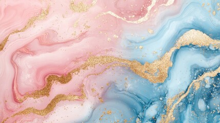 Obraz premium A pink and blue marble liquid texture with gold splashes on a luxury background
