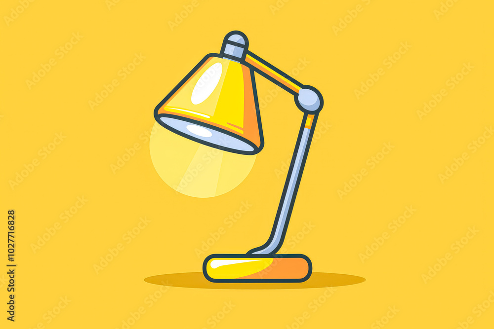 Aufkleber lamp is lit up on a yellow background. the light is shining on the lamp, making it the main focus of