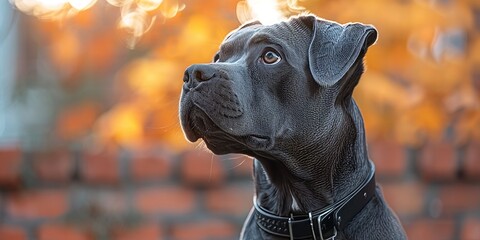 Portrait of a Black Dog with an Autumn Background
