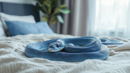 Blue Python on a Bed