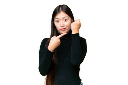 Young Asian woman over isolated chroma key background making the gesture of being late