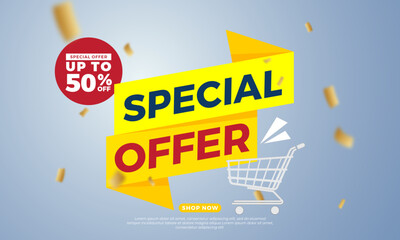 Special offer vector banner template. Discount up to 50% off