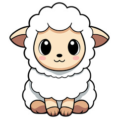 Adorable Chibi Sheep Sitting Happy