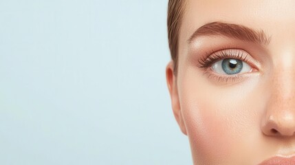 Naklejka premium Closeup of a woman s freshfaced complexion, dewy skin, healthy and vibrant glow
