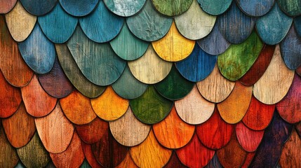 A colorful background with abstract wood texture and mosaic veneer tiles scales