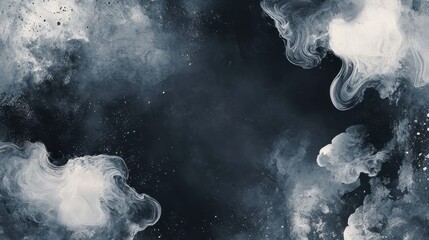 Abstract watercolor background with gray smoke on black