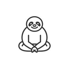 Line drawing of a smiling sloth sitting in a yoga pose