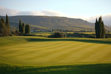 Golf Course with Mountain and Trees in the Background