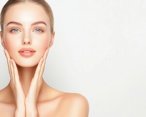 Young woman with glowing freshfaced complexion in natural light, pure beauty, radiant skin