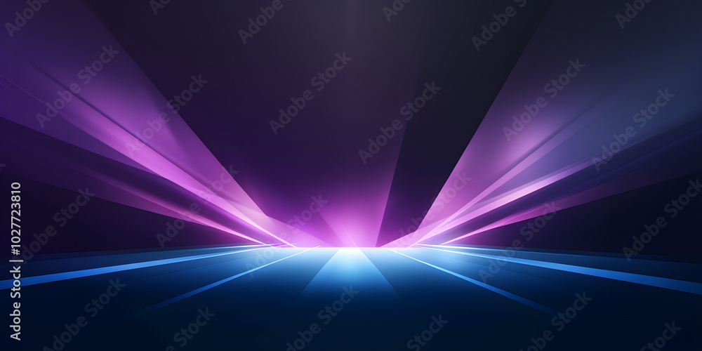 Poster abstract background showcases vibrant rays of light in purple and blue hues emanating from a central