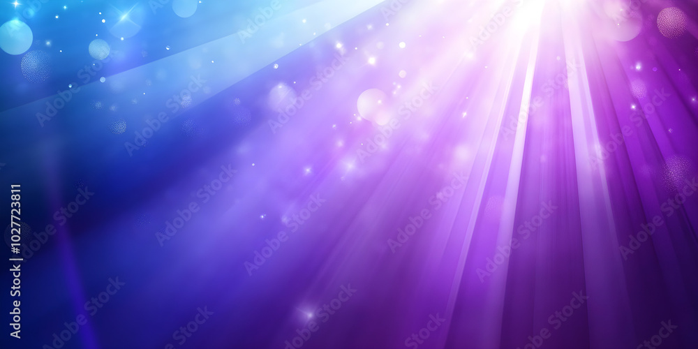 Poster abstract background features a vibrant blend of blue and purple hues with shining light rays and bok