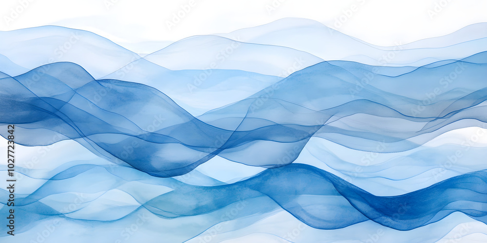 Poster abstract background features flowing watercolor waves in shades of blue creating a serene and calmin