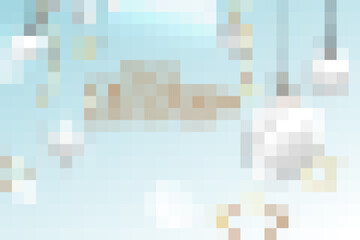 Merry Christmas greeting card or poster. Vector illustration. Christmas elegant invitation template with xmas balls, snowflakes and serpantine decoration