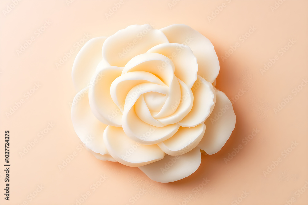 Poster a minimalistic photo of a dense cream flower arrangement on a soft peach background capturing elegan