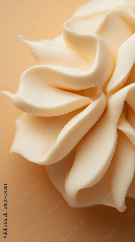 Aufkleber a minimalistic view of dense cream shaped like a flower against a soft orange background creating a 