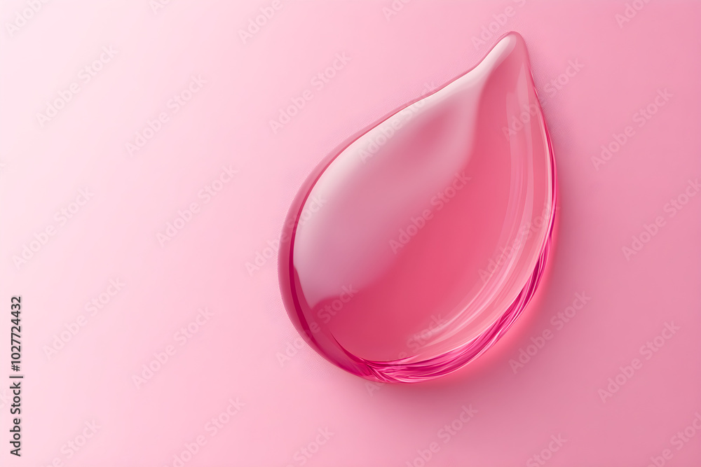Poster a smooth pink liquid droplet rests elegantly on a soft pink background creating a minimalistic and c