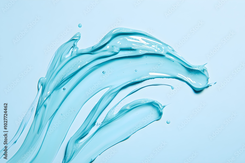 Poster flowing liquid in a vibrant blue hue creates a calming and minimalistic effect against a soft backgr