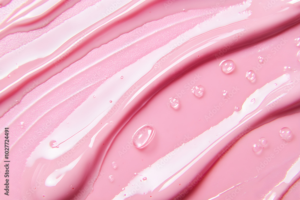 Poster a minimalistic pink composition of highlighter mousse creates a smooth, glossy texture with soft cur