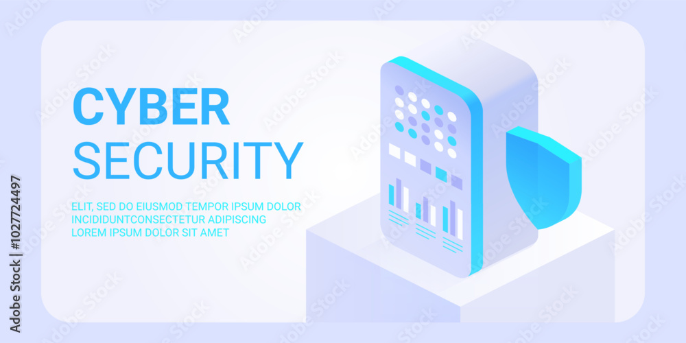 Poster cyber security isometric concept. antivirus, encryption, cloud data protection. software development