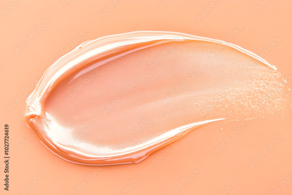 Poster a minimalistic view of a shimmering highlighter swatch on a soft peach background creating an elegan