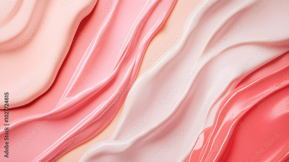 Poster minimalistic photo of smooth lipstick textures in various shades of pink and nude creating a soft an