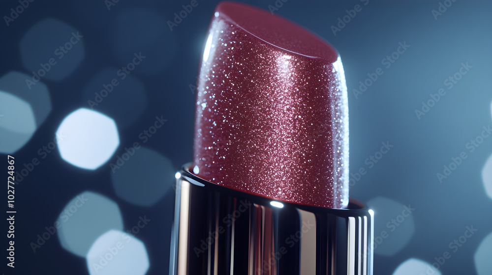 Poster minimalistic photo of a shimmering lipstick highlighting its glossy finish and rich color against a 