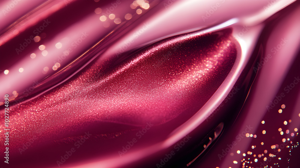 Poster a minimalistic photo of shimmering lipstick with smooth textures and glistening particles creating a
