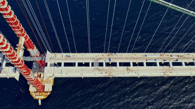 The ongoing construction of the massive engineering project, the 1915 &Ccedil;anakkale Bridge, stretches between Lapseki and Gelibolu.