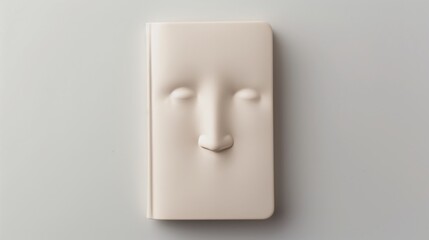 Minimalist notebook with embossed face design on white background for unique stationery inspiration