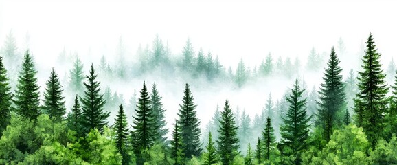 Fototapeta premium Isolated green pine trees in fir trees forest on white background