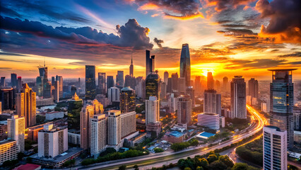 Obraz premium City Skyline at Sunset for Business Branding. Perfect for: New Year's Eve, Corporate Events, Major Cities
