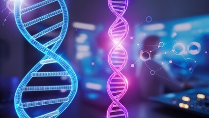 human genome cell. Science laboratory experiments analysis and genetic engineering study.
