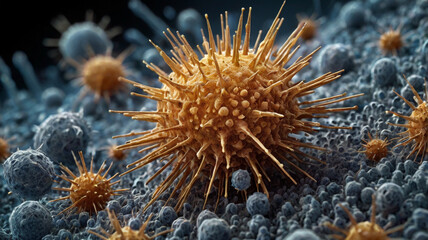 Obraz premium Nanoscale Viral Particles with Spikes and Outer Layers