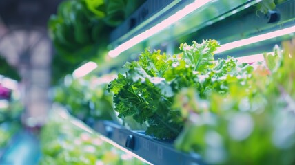 Indoor herb garden with potted plants under led lights in urban setting for home decor and green living